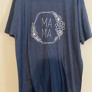 Blue Graphic Mama Tee with Floral Design NWOT